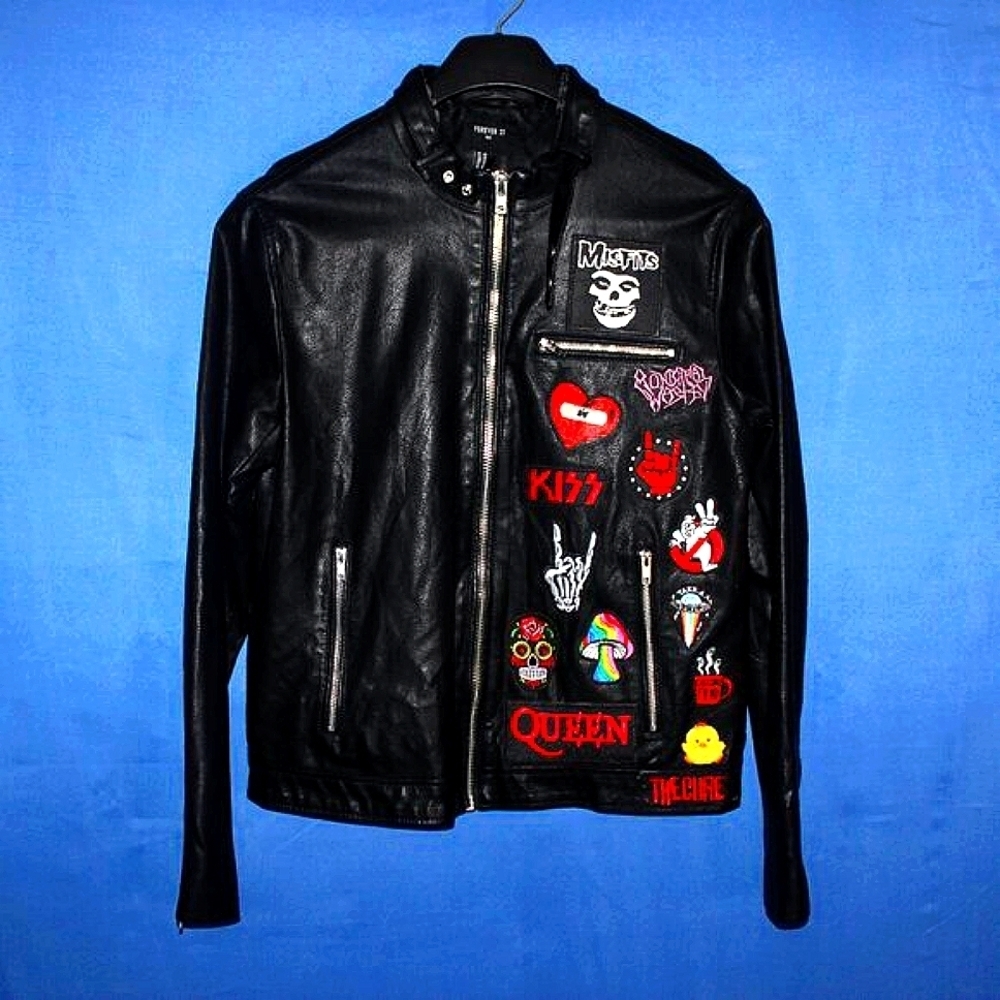 Forever 21 Men Patchwork Faux Leather Moto Jacket M